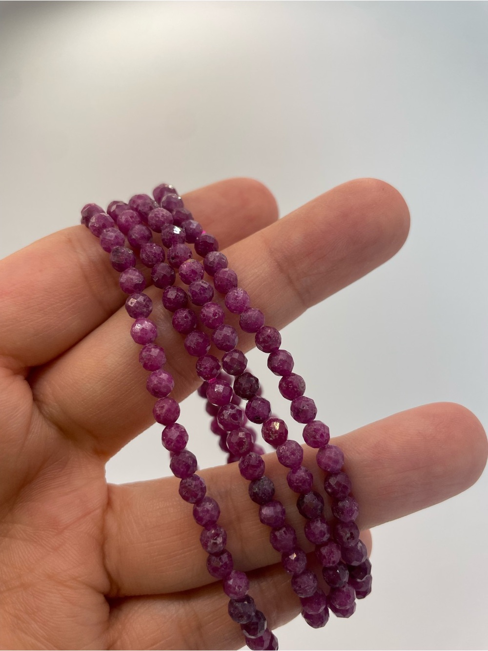 ONE Faceted Ruby Beaded Stretch Bracelet- 4mm (0183) - Picture 3 of 4